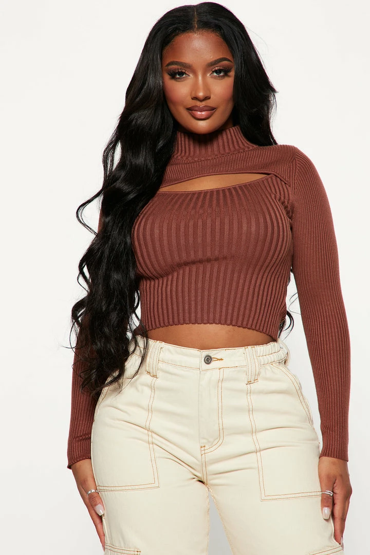 Best Pirce β Fashion Nova Anabella Cut Out Turtleneck Sweater - Brown Pullovers π 1 Fashion Nova Anabella Cut Out Turtleneck Sweater - Brown Pullovers