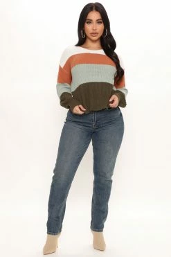 Fashion Nova Find Your Own Path Sweater - Olive/combo