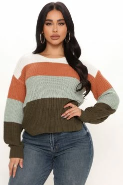 Fashion Nova Find Your Own Path Sweater - Olive/combo