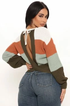 Fashion Nova Find Your Own Path Sweater - Olive/combo