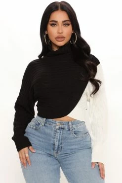 Sweater Sale 24 Fashion Nova Cross Roads Turtleneck Sweater - Black/combo