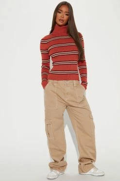 Fashion Nova Call It Out Turtleneck Sweater - Rust/combo Pullovers