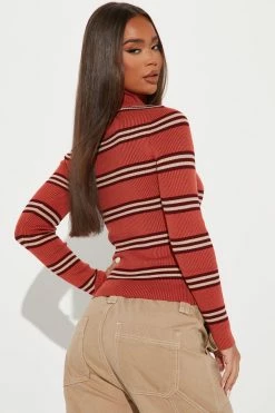Fashion Nova Call It Out Turtleneck Sweater - Rust/combo Pullovers