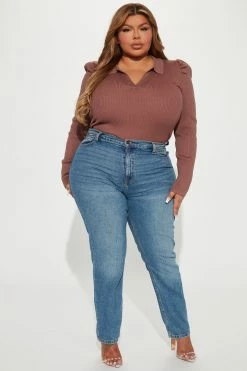 Fashion Nova Central Park Puff Sleeve Sweater - Mocha Pullovers