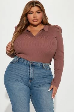 Fashion Nova Central Park Puff Sleeve Sweater - Mocha Pullovers