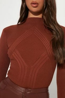 Fashion Nova Pullovers City View Mock Neck Sweater - Rust