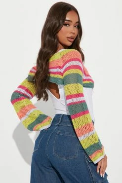 Fashion Nova Lotus Crochet Cropped Sweater - Multi Color