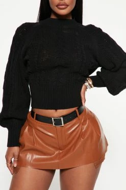 Fashion Nova Melissa Cable Knit Cropped Sweater - Black Pullovers