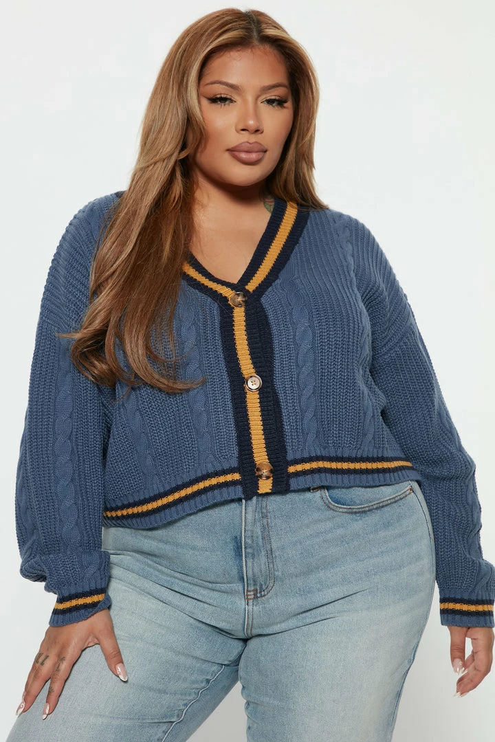 Fashion Nova Class In Session Cardigan - Blue Cardigans