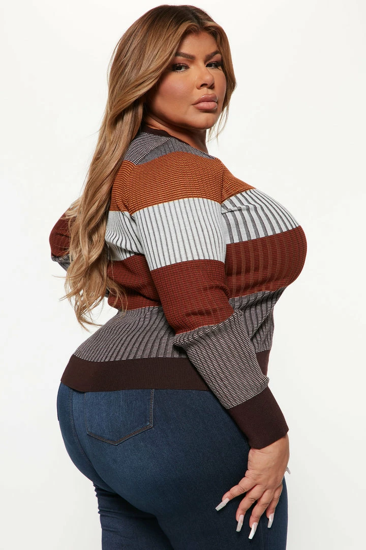 Fashion Nova Pullovers Kyra Henley Ribbed Sweater - Chocolate/Combo