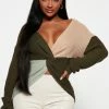 Fashion Nova Pullovers Got It Twisted Double V Sweater - Olive/combo