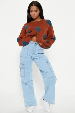 Fashion Nova Lazy Daisy Sweater - Brown/combo