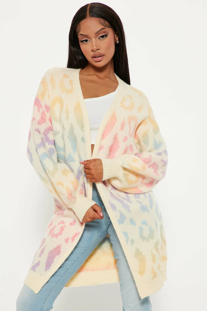 Fashion Nova Lisa Rainbow Leopard Cardigan - Multi Color