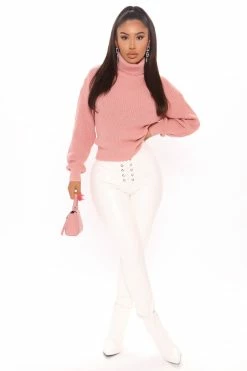 Fashion Nova Pullovers Roll With The Flow Turtleneck Sweater - Mauve