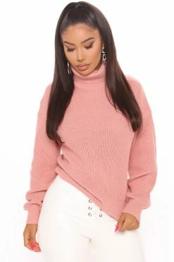 Fashion Nova Pullovers Roll With The Flow Turtleneck Sweater - Mauve