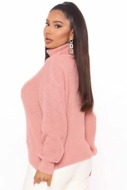 Fashion Nova Pullovers Roll With The Flow Turtleneck Sweater - Mauve
