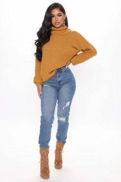 Fashion Nova Roll With The Flow Turtleneck Sweater - Mustard