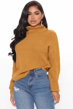 Fashion Nova Roll With The Flow Turtleneck Sweater - Mustard