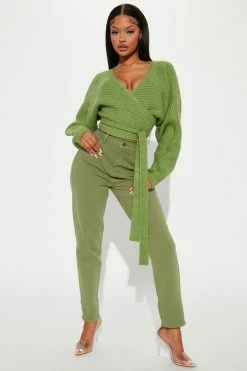 Fashion Nova Under Wraps Rib Knit Sweater - Green Pullovers