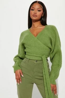 Fashion Nova Under Wraps Rib Knit Sweater - Green Pullovers