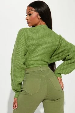 Fashion Nova Under Wraps Rib Knit Sweater - Green Pullovers