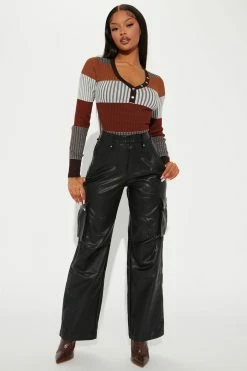 Fashion Nova Pullovers Kyra Henley Ribbed Sweater - Chocolate/Combo