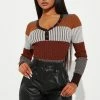 Fashion Nova Pullovers Kyra Henley Ribbed Sweater - Chocolate/Combo