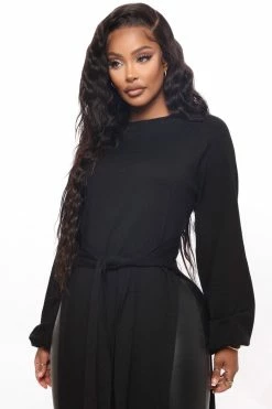 Fashion Nova Slit Just Got Real Tunic Sweater - Black