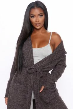 Fashion Nova Foggy Morning Hooded Cardigan - Charcoal Cardigans