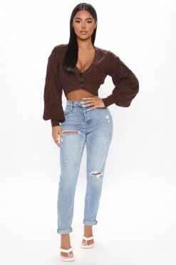 Fashion Nova Cardigans Knit The Floor Cropped Cardigan Sweater - Chocolate