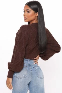 Fashion Nova Cardigans Knit The Floor Cropped Cardigan Sweater - Chocolate