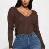 Fashion Nova Kallan Knit Sweater Top - Brown