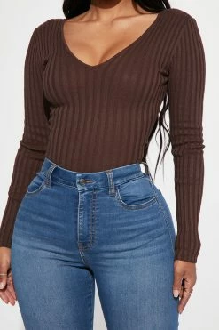 Fashion Nova Kallan Knit Sweater Top - Brown