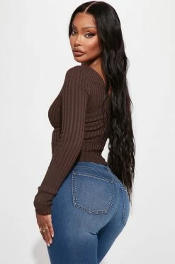 Fashion Nova Kallan Knit Sweater Top - Brown