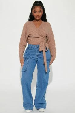 Fashion Nova Pullovers Under Wraps Rib Knit Sweater - Mocha