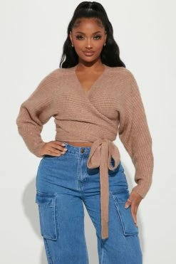Fashion Nova Pullovers Under Wraps Rib Knit Sweater - Mocha