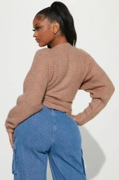 Fashion Nova Pullovers Under Wraps Rib Knit Sweater - Mocha