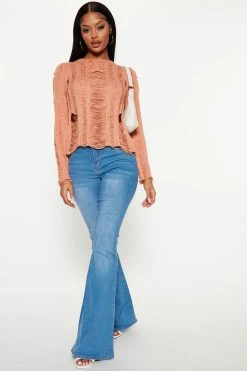 Fashion Nova Courtney Destroyed Sweater - Peach Pullovers