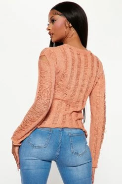 Fashion Nova Courtney Destroyed Sweater - Peach Pullovers