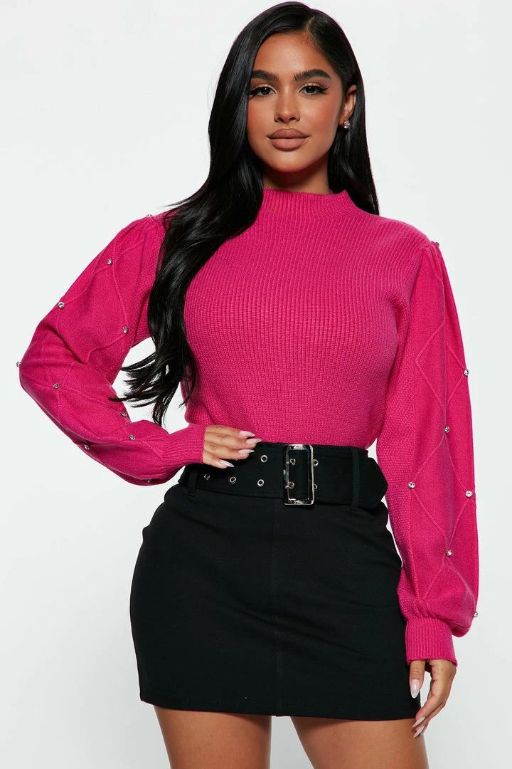 Budget ๐ Fashion Nova All That Glitters Funnel Neck Sweater - Pink Pullovers ๐ 1 Fashion Nova All That Glitters Funnel Neck Sweater - Pink Pullovers