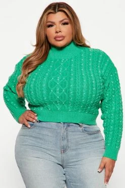 Fashion Nova Clutching My Pearls Sweater - Green Pullovers