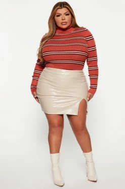 Fashion Nova Call It Out Turtleneck Sweater - Rust/combo Pullovers