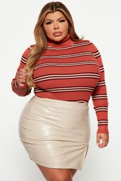 Fashion Nova Call It Out Turtleneck Sweater - Rust/combo Pullovers
