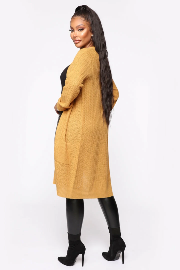 Fashion Nova Cardigans Throw It On Ribbed Cardigan - Mustard