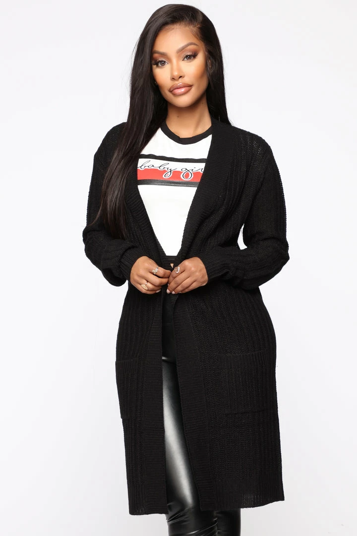 Fashion Nova Throw It On Ribbed Cardigan - Black Cardigans