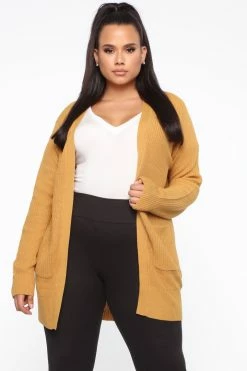 Fashion Nova Cardigans Zoe Two Pocket Cardigan - Mustard