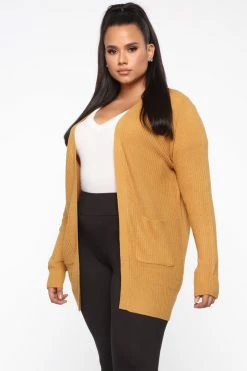 Fashion Nova Cardigans Zoe Two Pocket Cardigan - Mustard