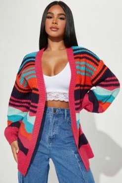 Fashion Nova Total Flirt Striped Cardigan - Pink/combo