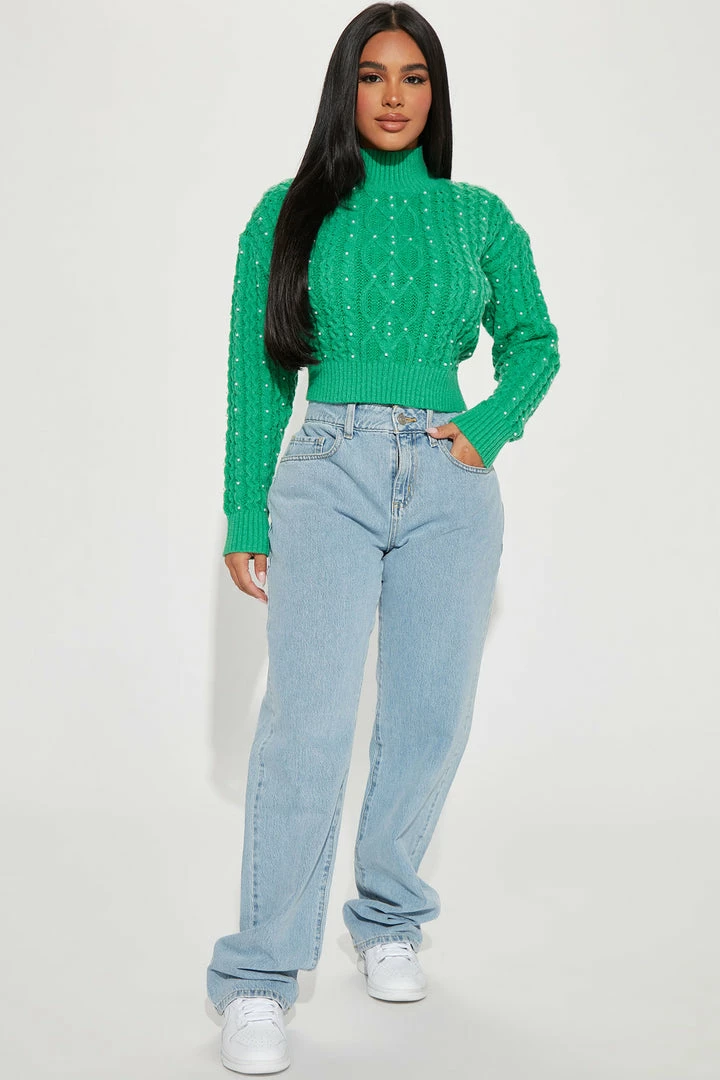 Fashion Nova Clutching My Pearls Sweater - Green Pullovers