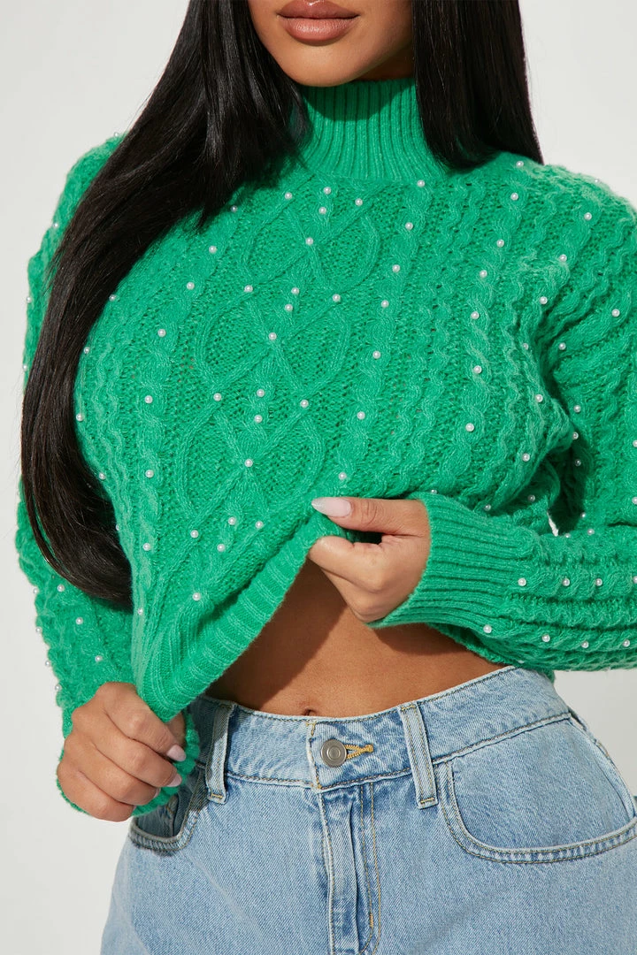 Fashion Nova Clutching My Pearls Sweater - Green Pullovers